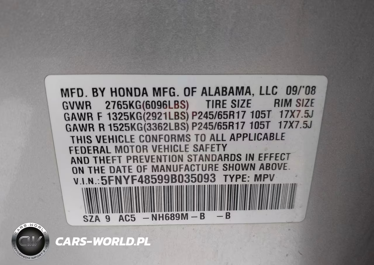 2009 Honda Pilot Ex-L VIN:5FNYF48599B035093 - 9