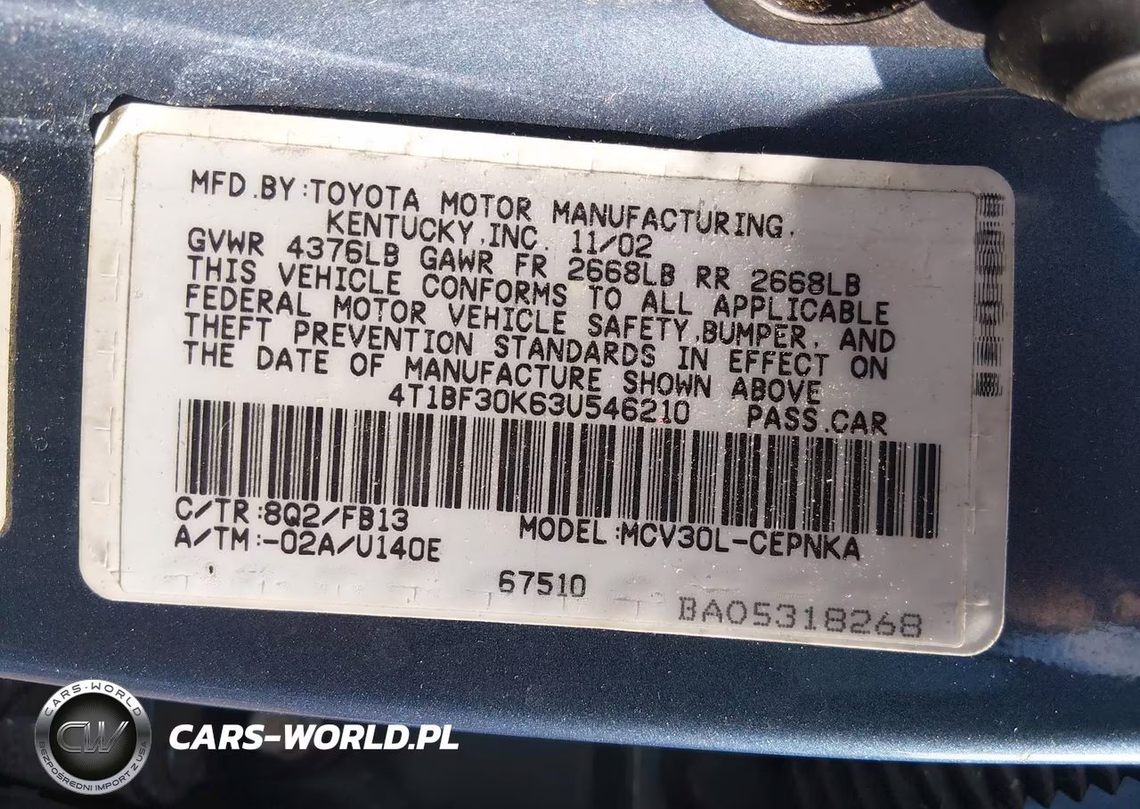 2003 Toyota Camry Le V6 VIN:4T1BF30K63U546210 - 9