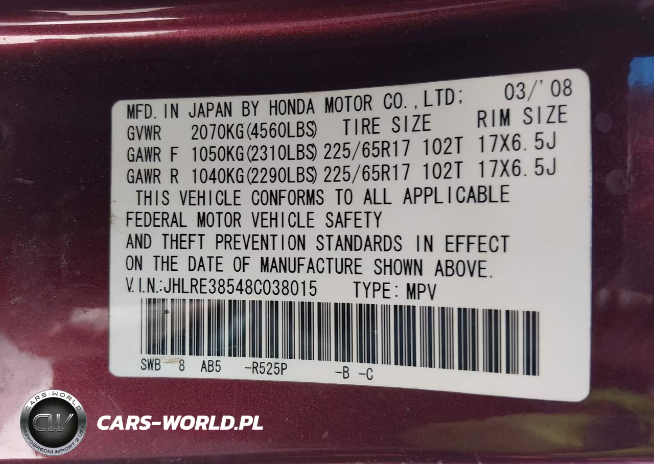 2008 Honda Cr-V Ex VIN:JHLRE38548C038015 - 9