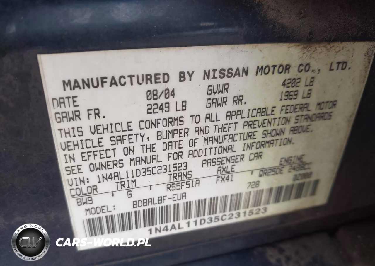 2005 Nissan Altima 2.5 S VIN:1N4AL11D35C231523 - 9