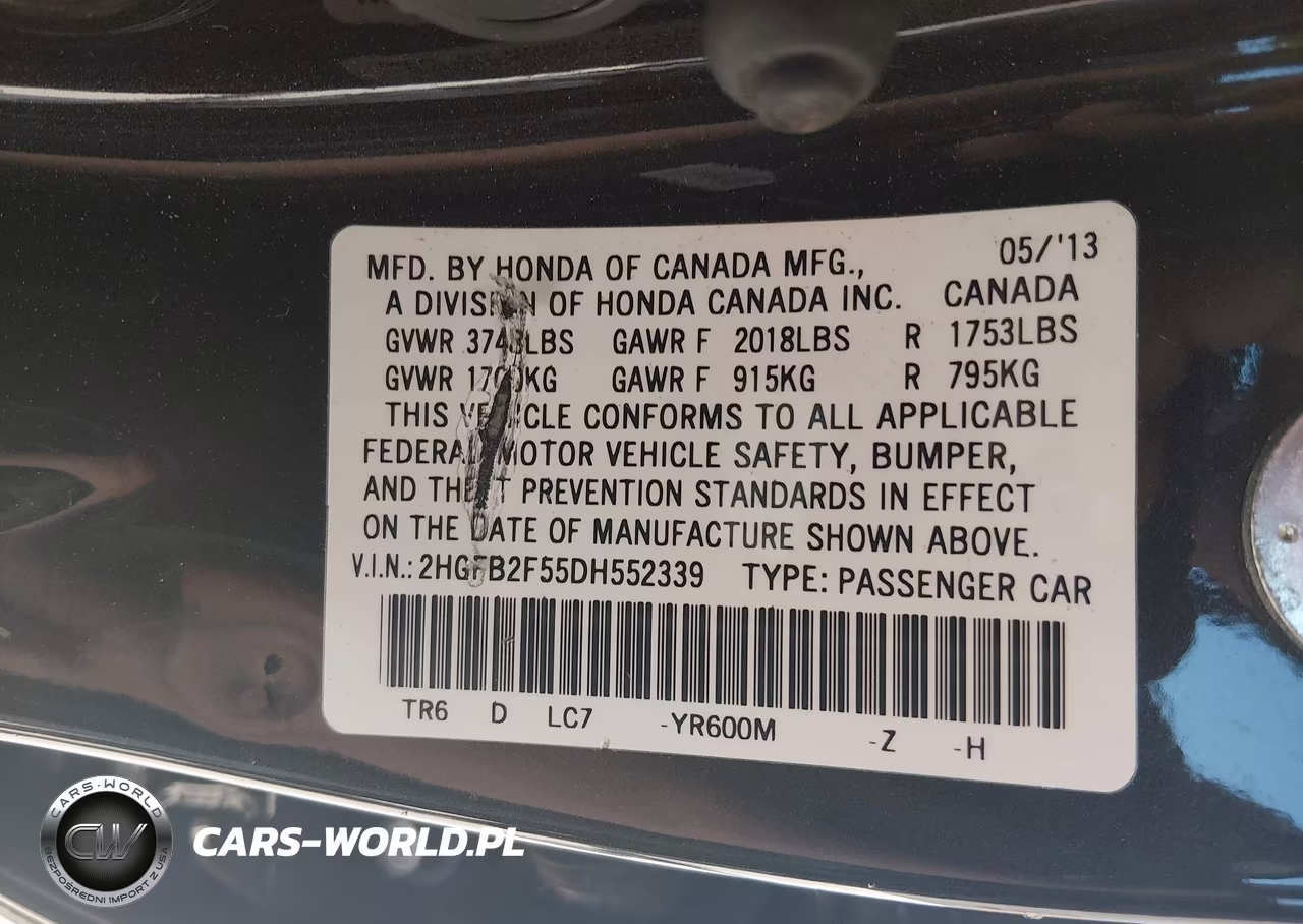 2013 Honda Civic Lx VIN:2HGFB2F55DH552339 - 9