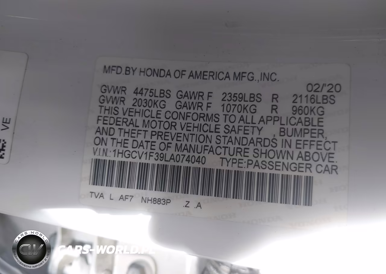 2020 Honda Accord Sport VIN:1HGCV1F39LA074040 - 9