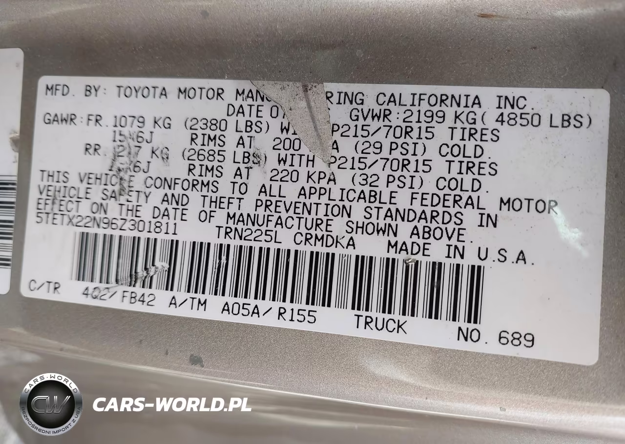 2006 Toyota Tacoma VIN:5TETX22N96Z301811 - 9
