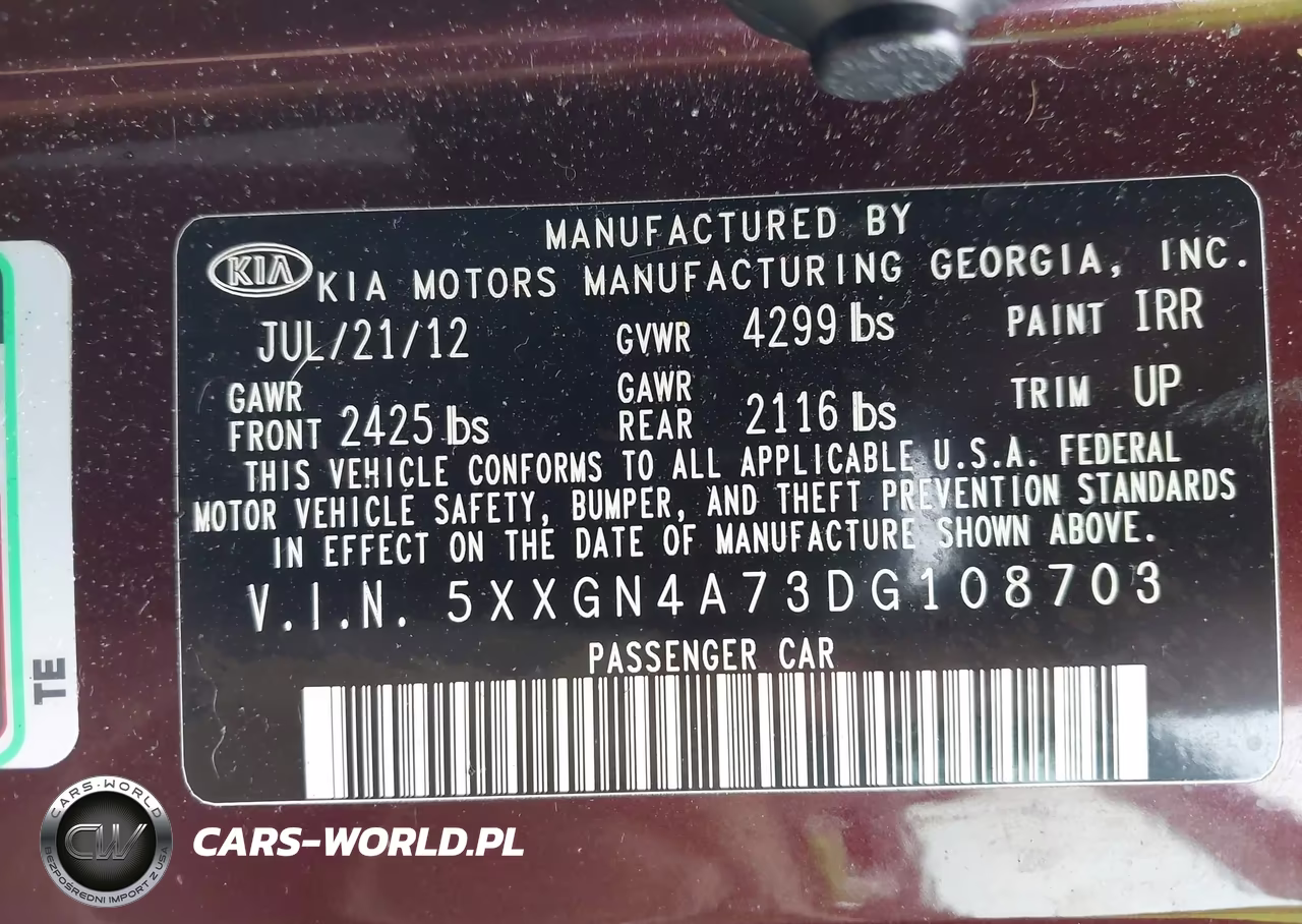 2013 Kia Optima Ex VIN:5XXGN4A73DG108703 - 9