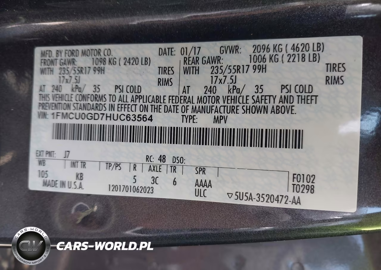 2017 Ford Escape Se VIN:1FMCU0GD7HUC63564 - 9