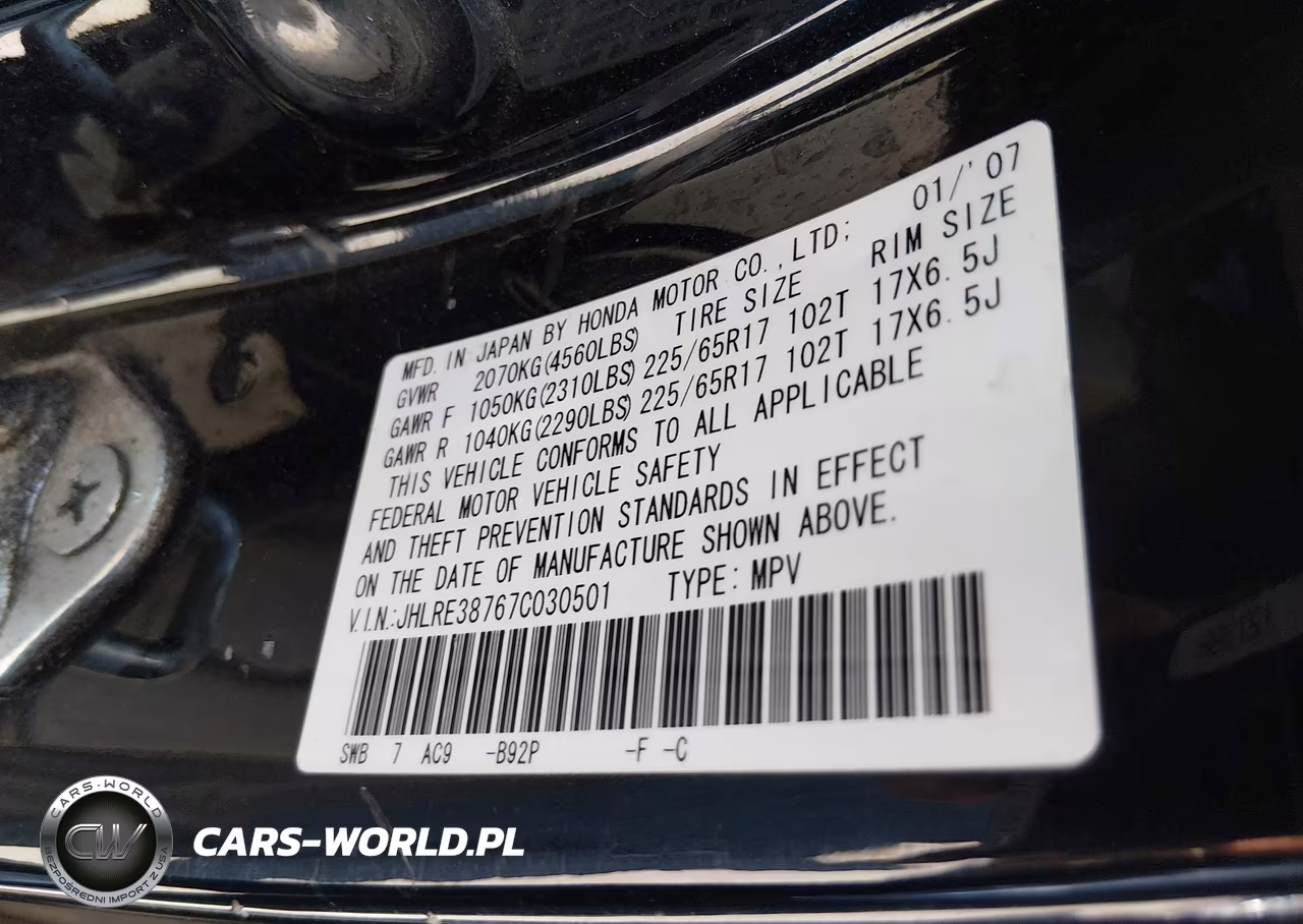 2007 Honda Cr-V Ex-L VIN:JHLRE38767C030501 - 9