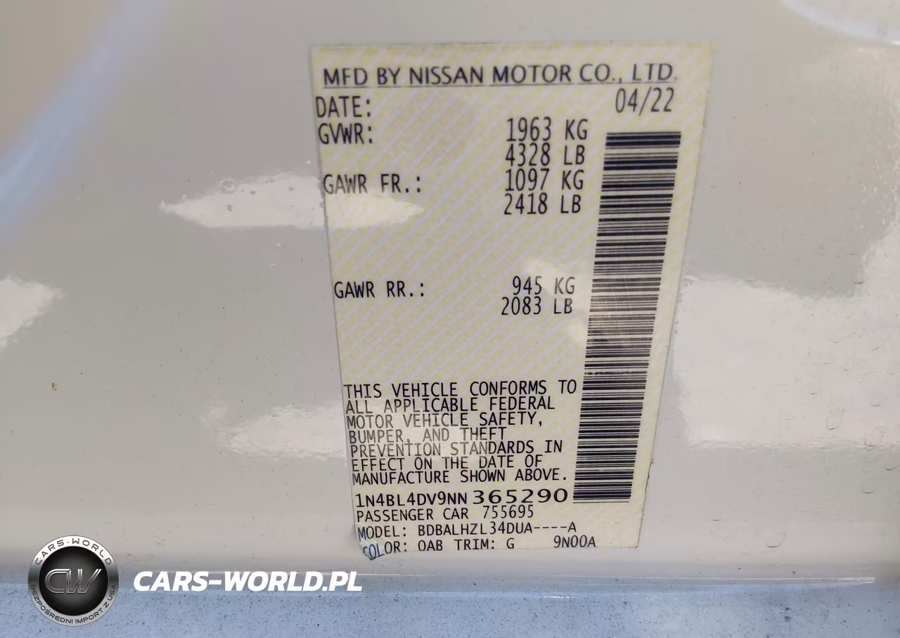 2022 Nissan Altima Sv Fwd VIN:1N4BL4DV9NN365290 - 9