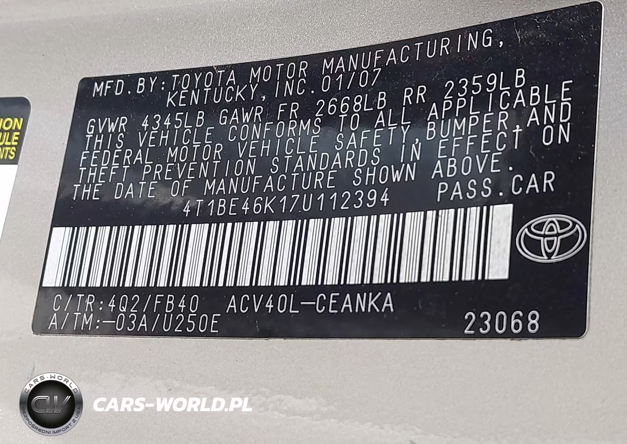 2007 Toyota Camry Le VIN:4T1BE46K17U112394 - 9