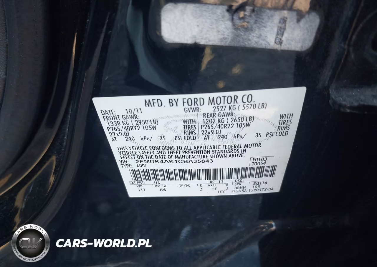 2012 Ford Edge Sport VIN:2FMDK4AK1CBA35843 - 9