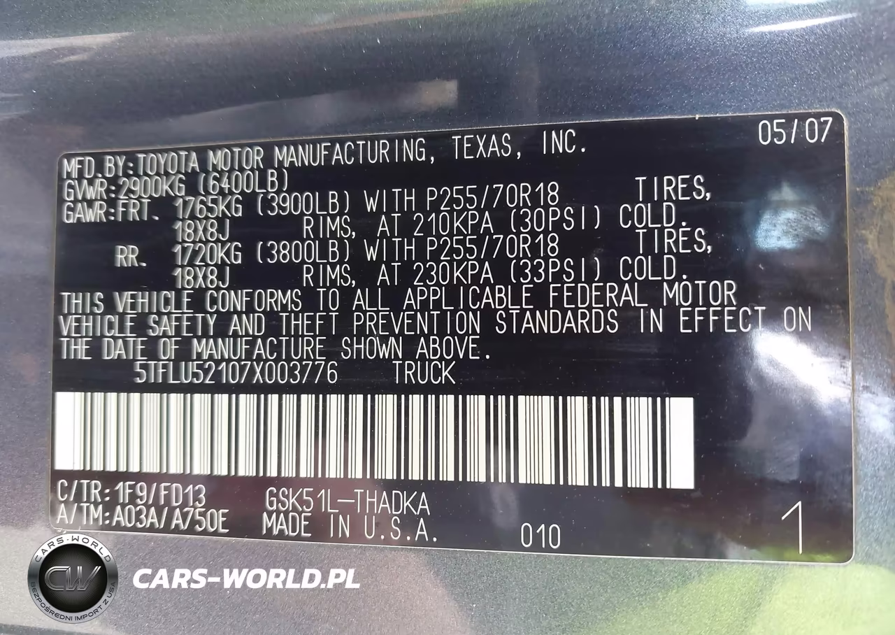 2007 Toyota Tundra Base V6 VIN:5TFLU52107X003776 - 9