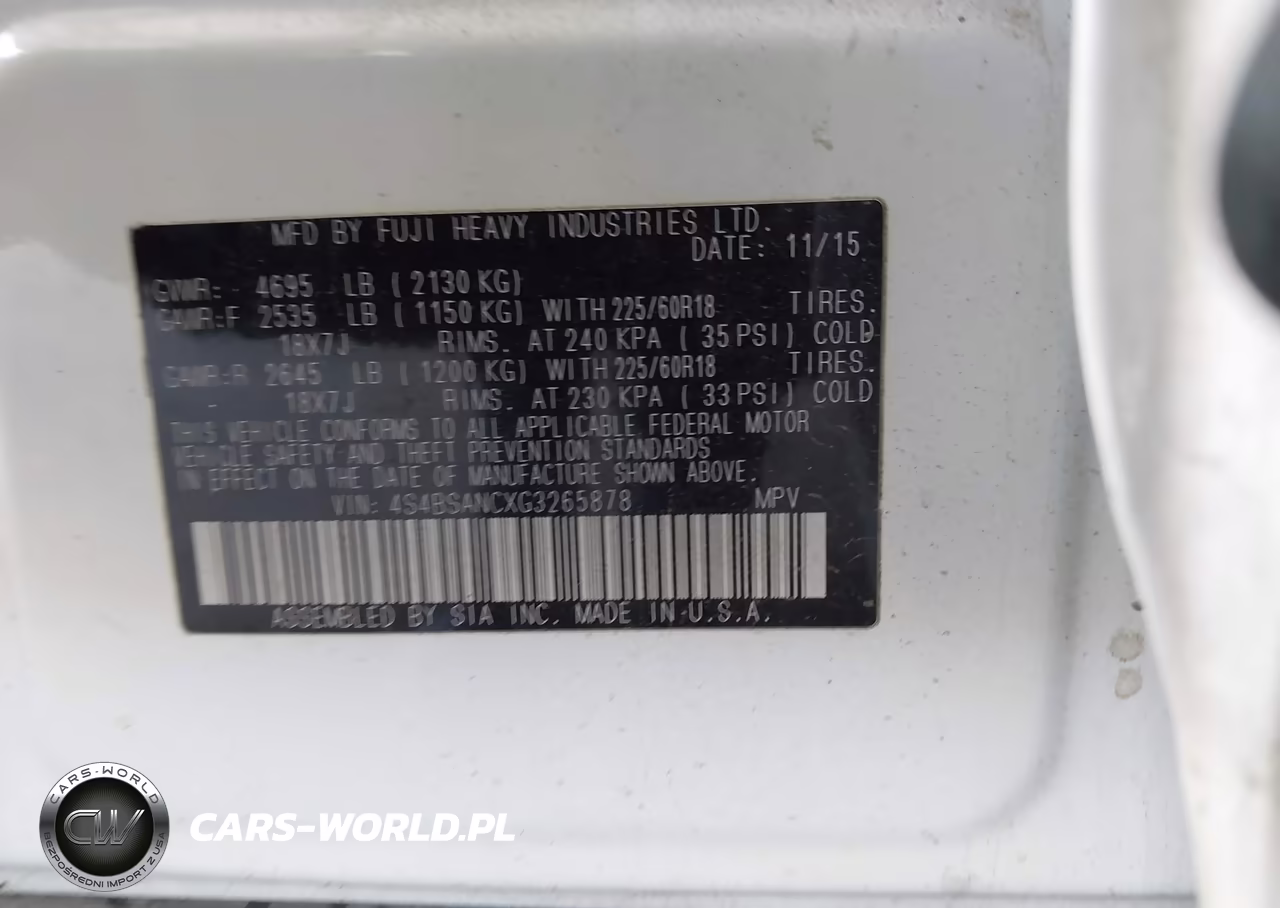 2016 Subaru Outback 2.5I Limited VIN:4S4BSANCXG3265878 - 9