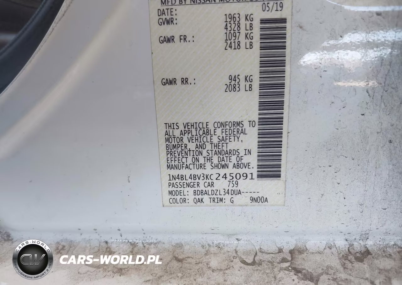 2019 Nissan Altima 2.5 S VIN:1N4BL4BV3KC245091 - 9