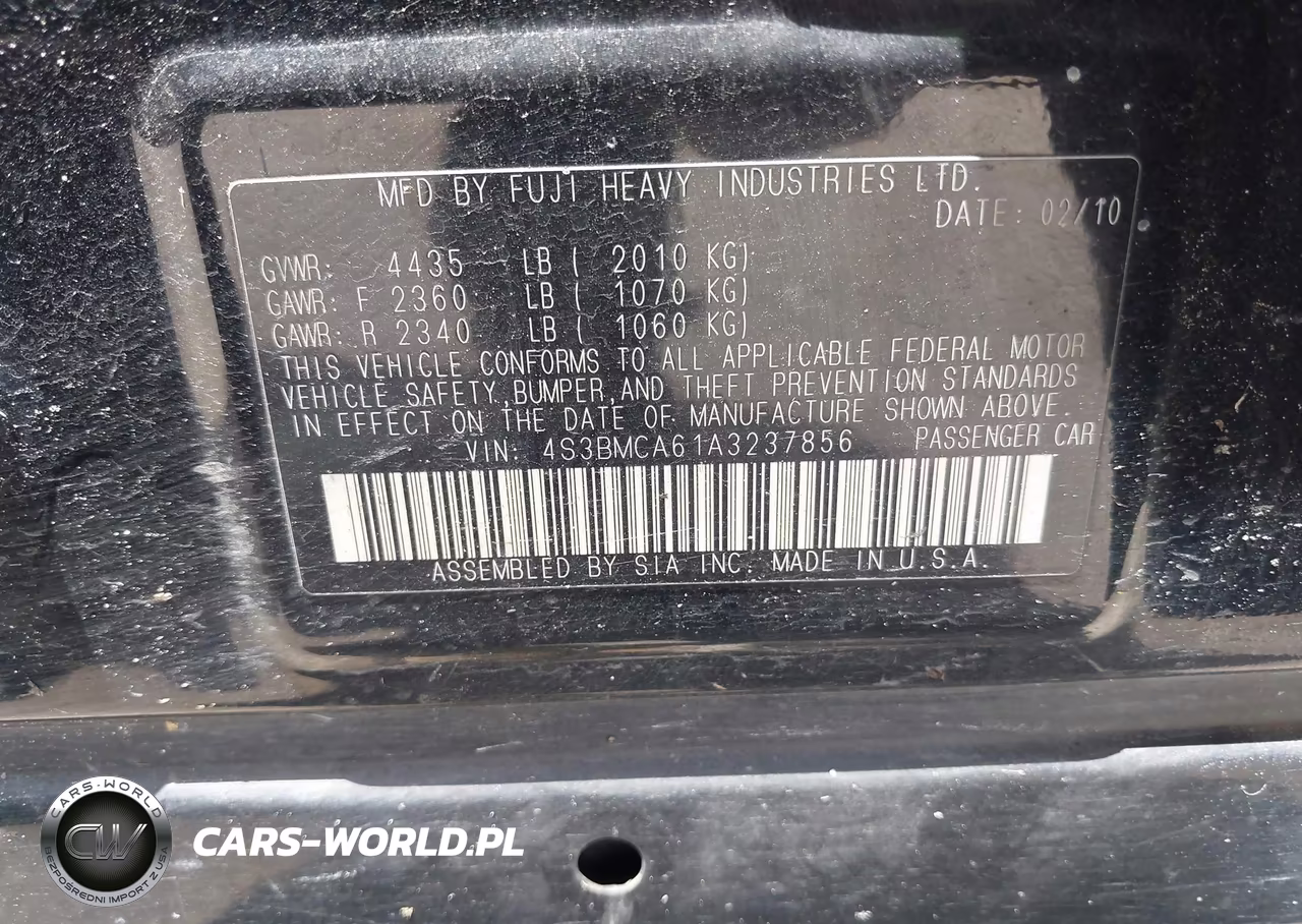 2010 Subaru Legacy 2.5I VIN:4S3BMCA61A3237856 - 9