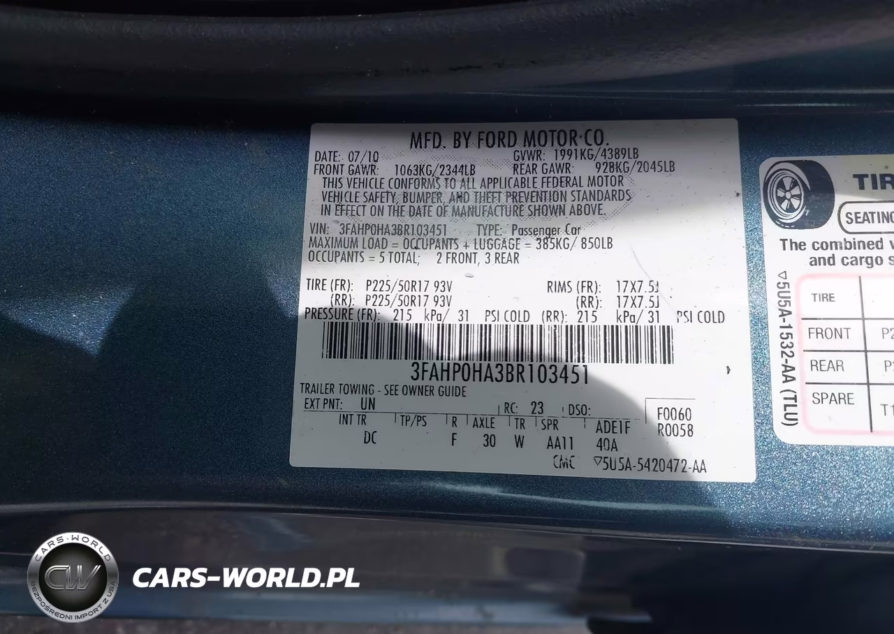 2011 Ford Fusion Se VIN:3FAHP0HA3BR103451 - 9