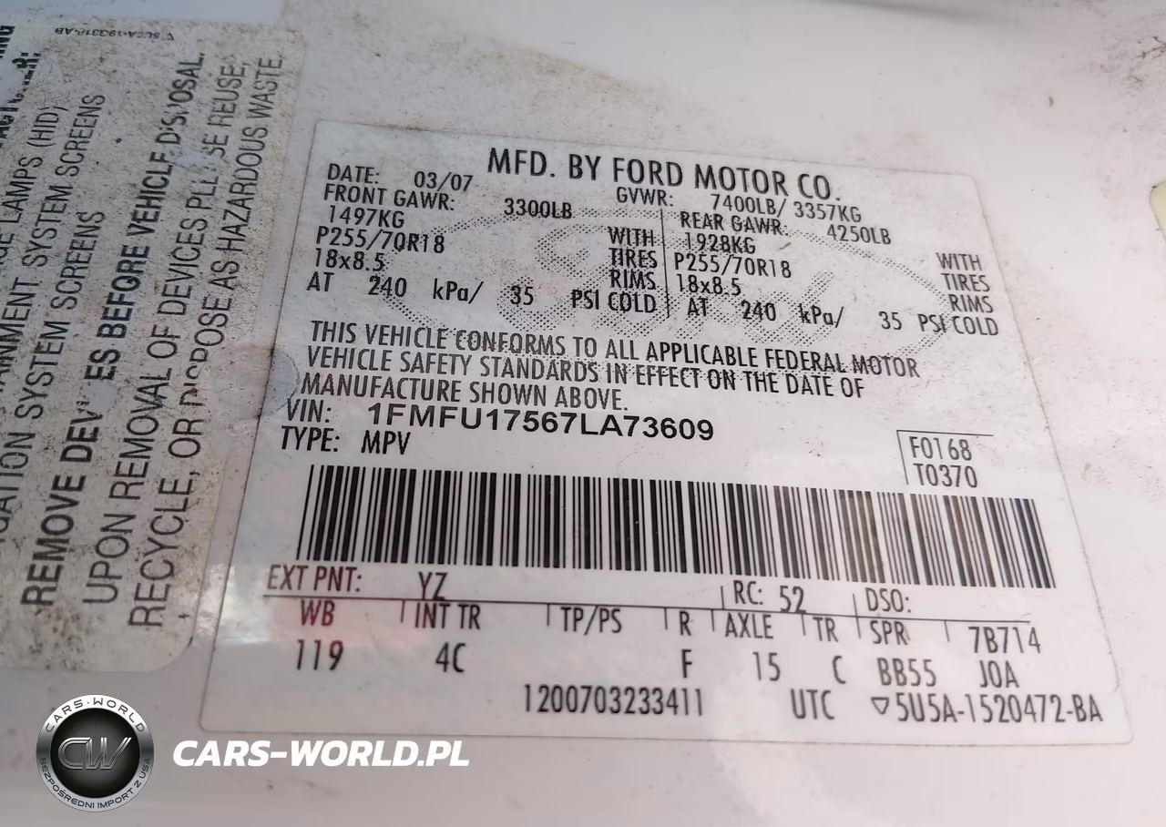 2007 Ford Expedition Eddie Bauer VIN:1FMFU17567LA73609 - 9