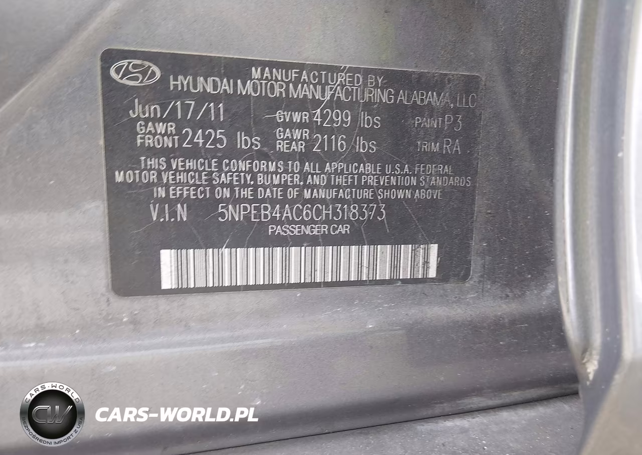 2012 Hyundai Sonata Gls VIN:5NPEB4AC6CH318373 - 9
