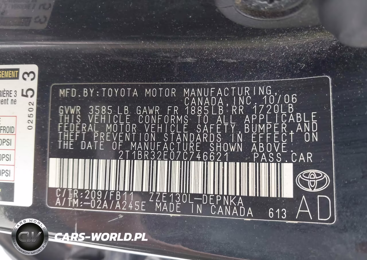 2007 Toyota Corolla Le VIN:2T1BR32E07C746621 - 9