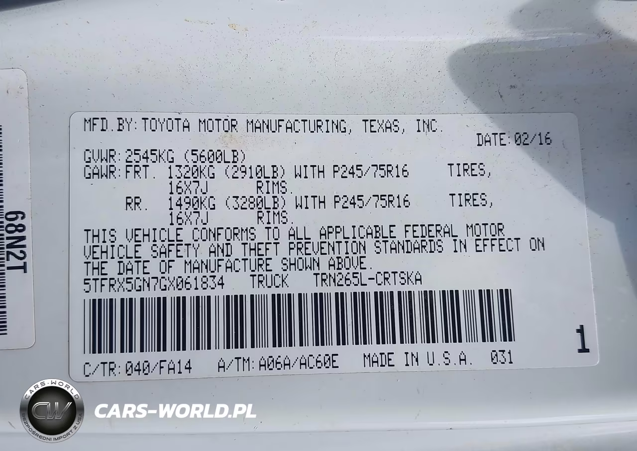 2016 Toyota Tacoma Sr VIN:5TFRX5GN7GX061834 - 9