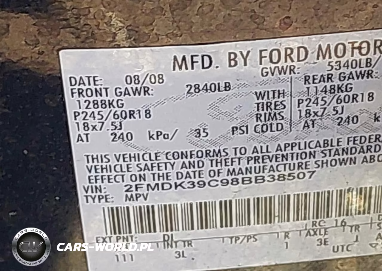 2008 Ford Edge Limited VIN:2FMDK39C98BB38507 - 9