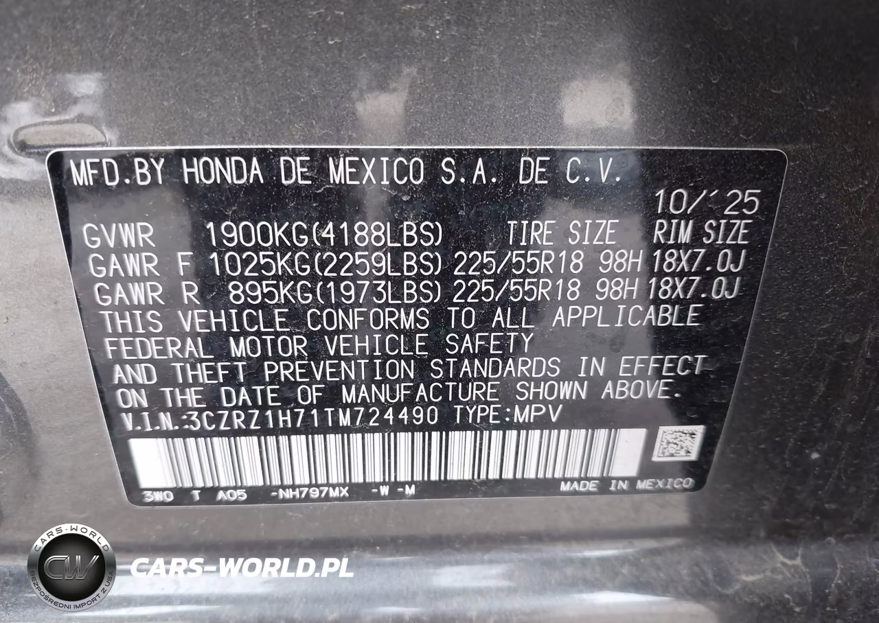 2026 Honda Hr-V 2Wd Ex-L VIN:3CZRZ1H71TM724490 - 9