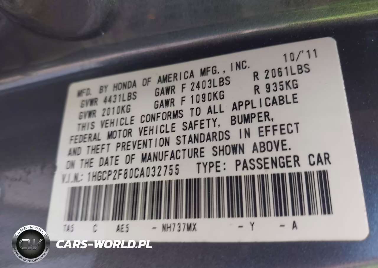 2012 Honda Accord 2.4 Ex-L VIN:1HGCP2F80CA032755 - 9