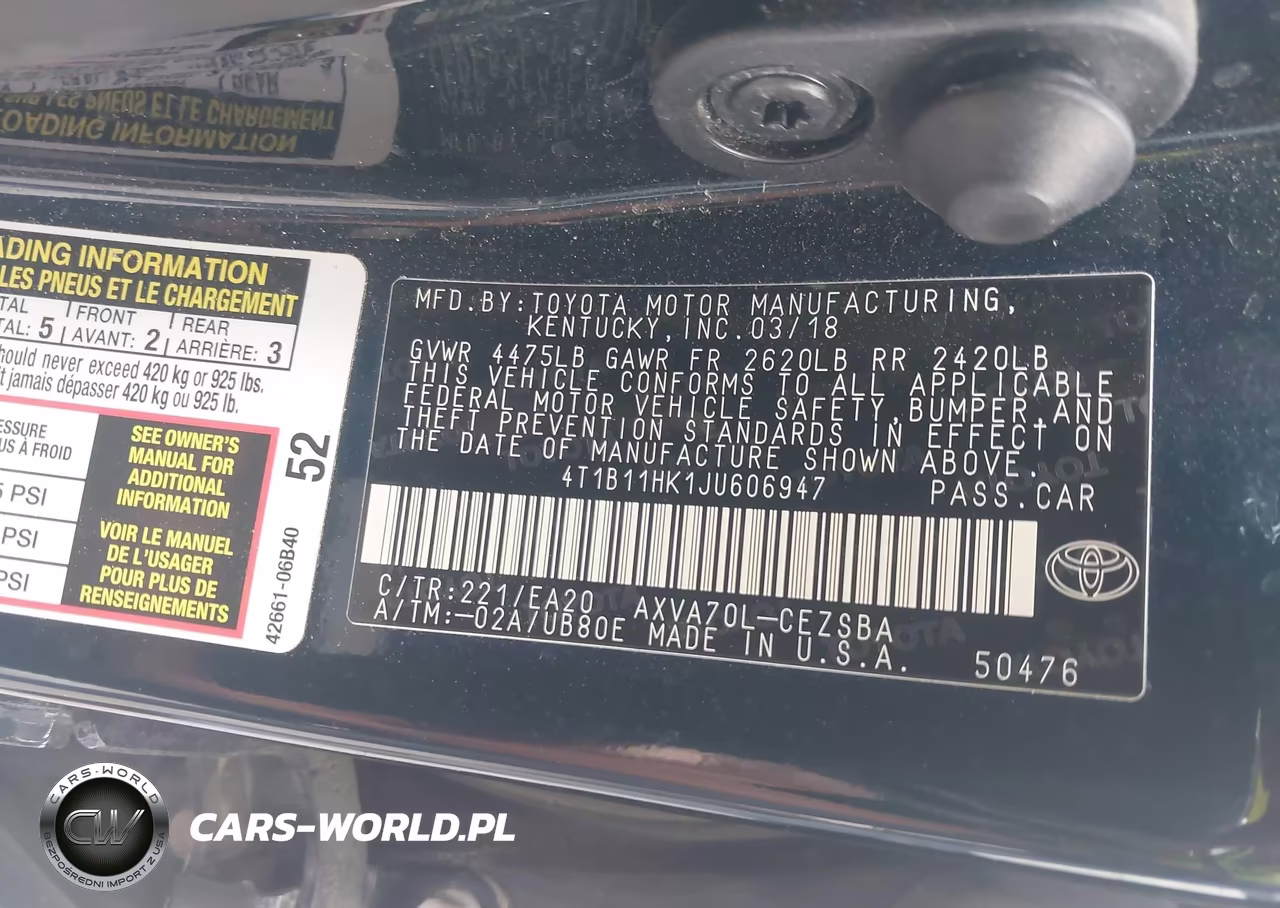 2018 Toyota Camry Se VIN:4T1B11HK1JU606947 - 9