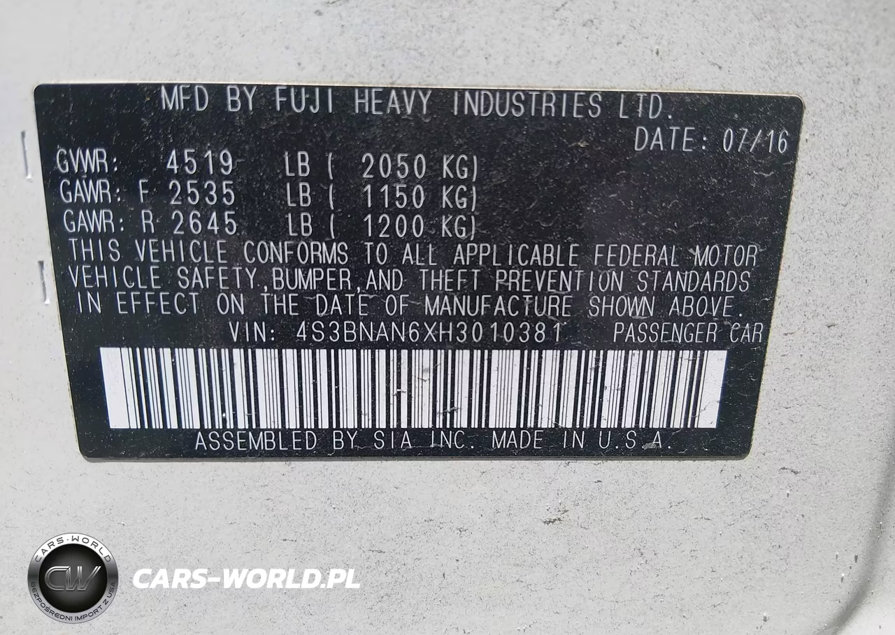 2017 Subaru Legacy 2.5I Limited VIN:4S3BNAN6XH3010381 - 9