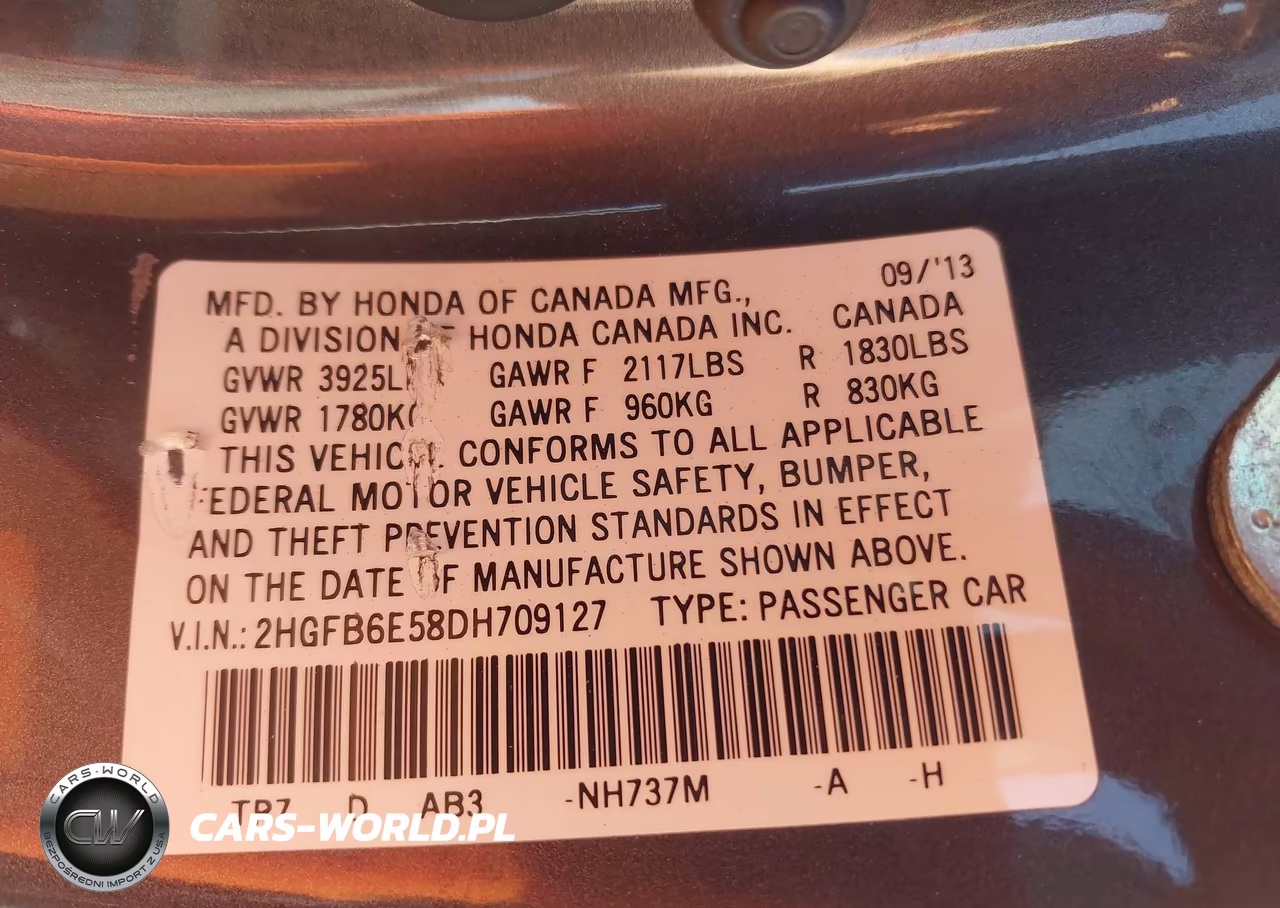 2013 Honda Civic Si VIN:2HGFB6E58DH709127 - 9