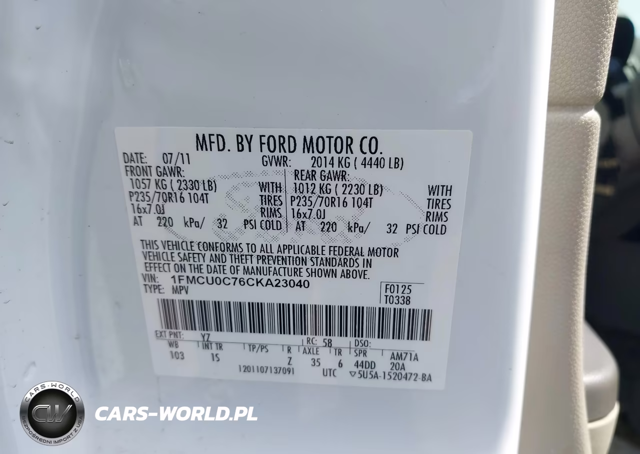 2012 Ford Escape Xls VIN:1FMCU0C76CKA23040 - 9