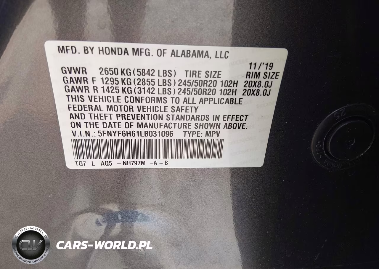 2020 Honda Pilot Awd Touring 7 Passenger VIN:5FNYF6H61LB031096 - 9