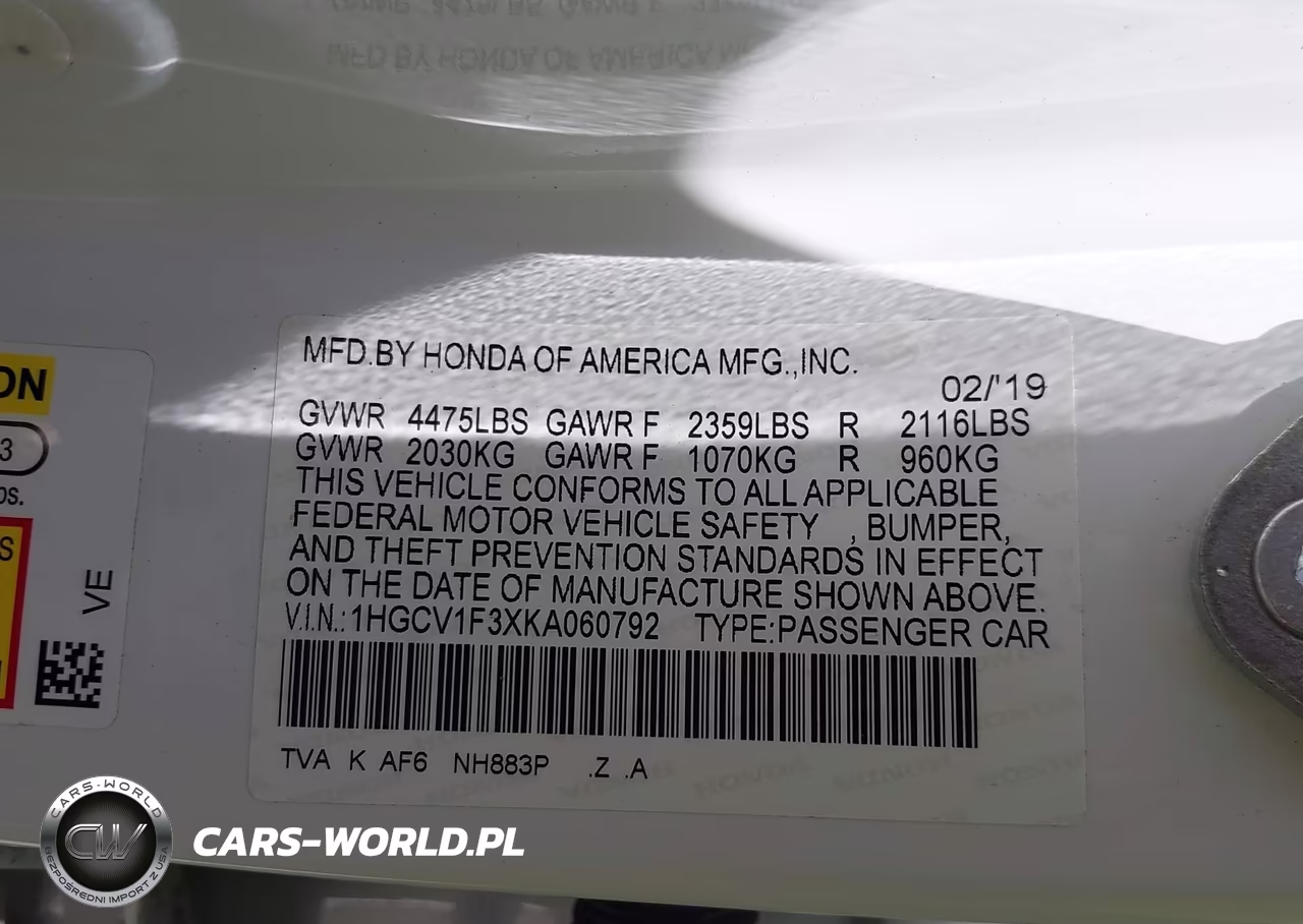 2019 Honda Accord Sport VIN:1HGCV1F3XKA060792 - 9