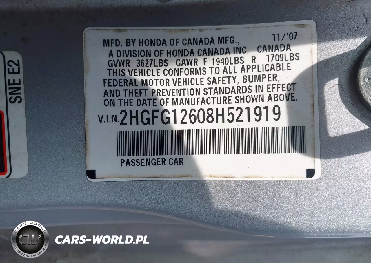 2008 Honda Civic Lx VIN:2HGFG12608H521919 - 9