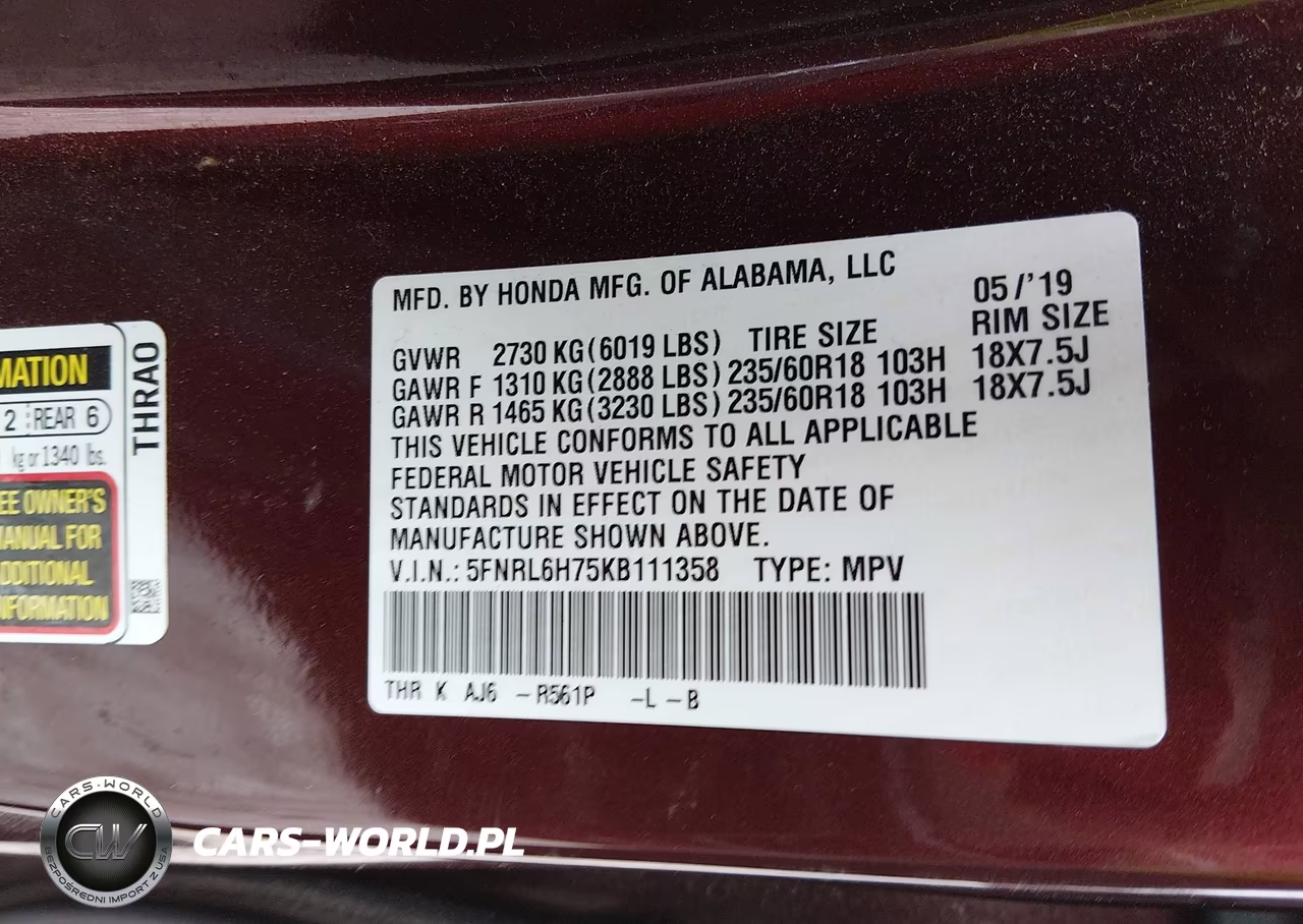 2019 Honda Odyssey Ex-L VIN:5FNRL6H75KB111358 - 9