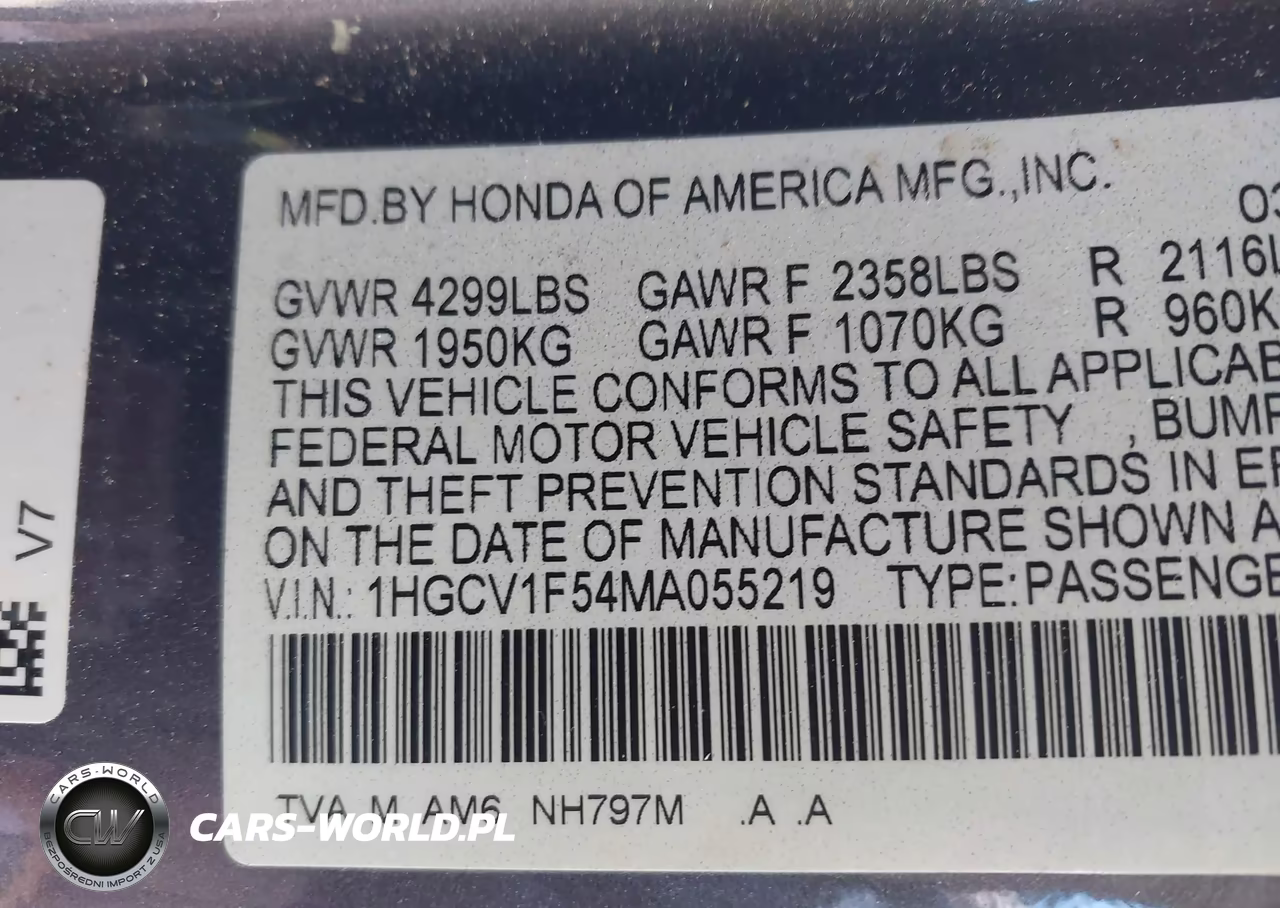 2021 Honda Accord Ex-L VIN:1HGCV1F54MA055219 - 9
