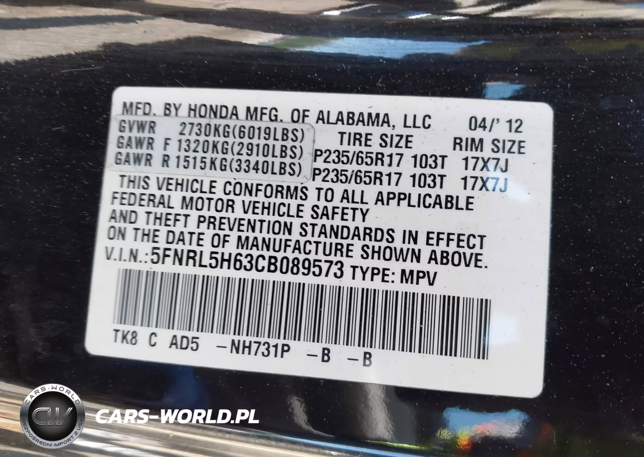 2012 Honda Odyssey Ex-L VIN:5FNRL5H63CB089573 - 9