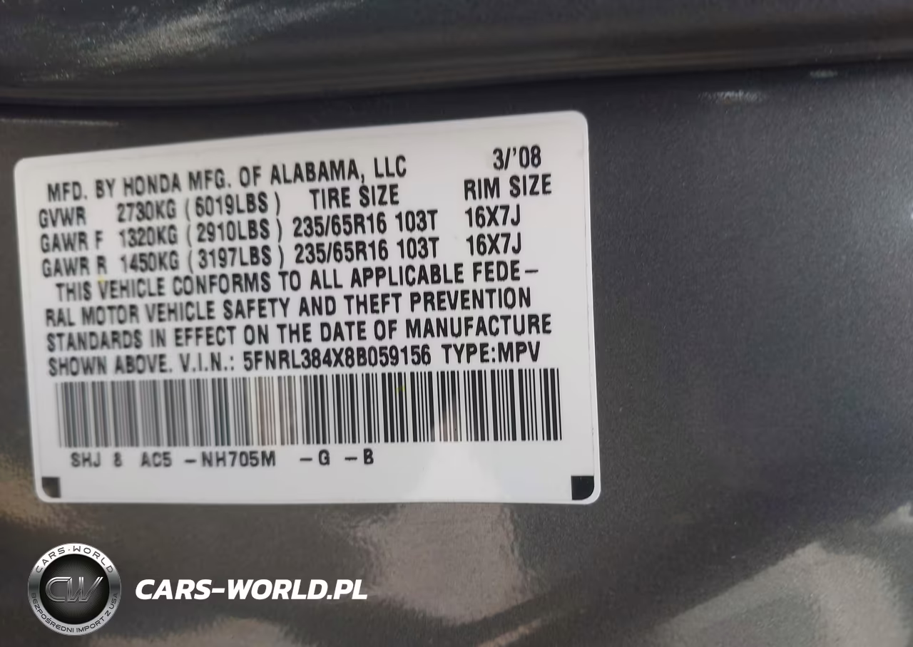 2008 Honda Odyssey Ex VIN:5FNRL384X8B059156 - 9