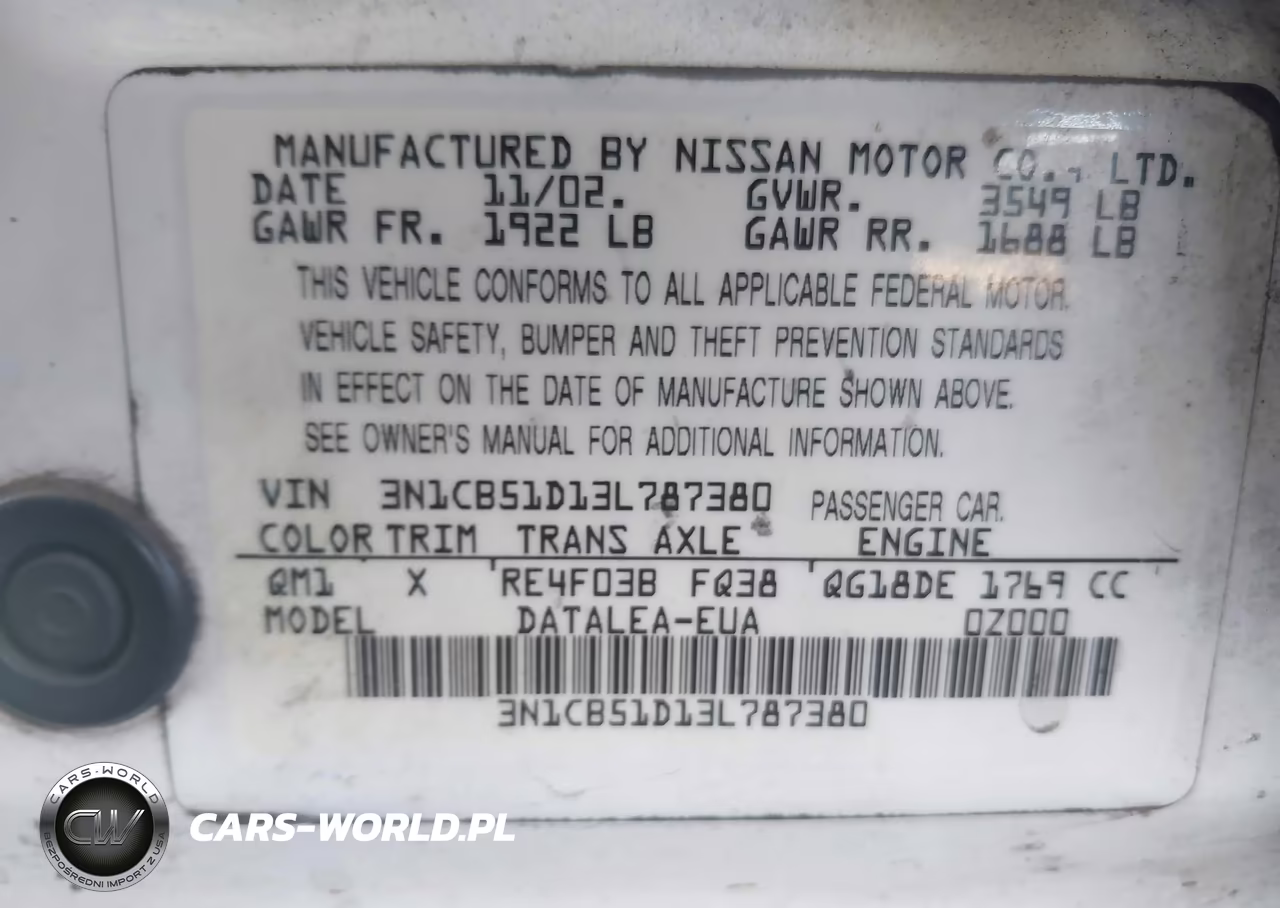2003 Nissan Sentra Gxe VIN:3N1CB51D13L787380 - 9
