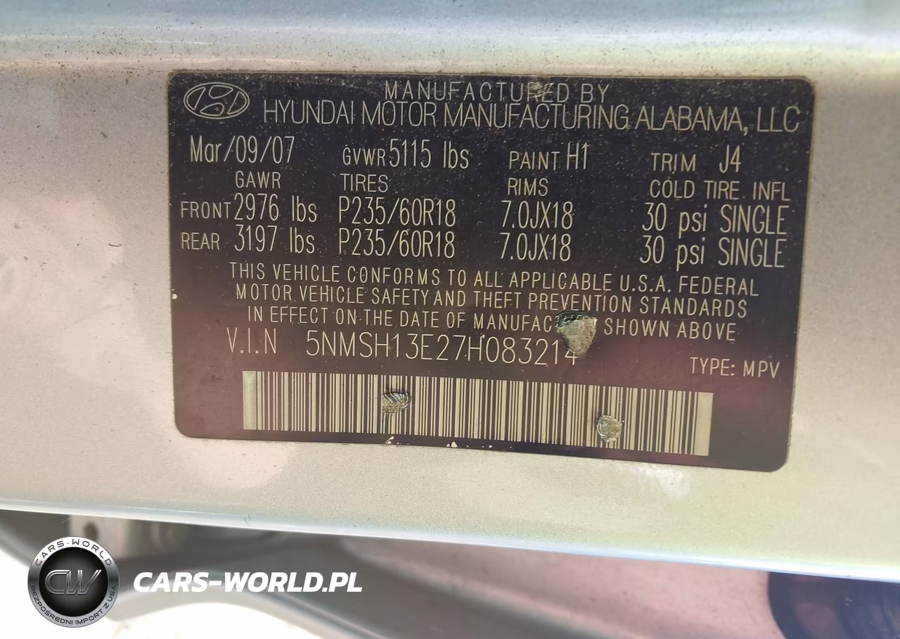 2007 Hyundai Santa Fe Limited-Se VIN:5NMSH13E27H083214 - 9
