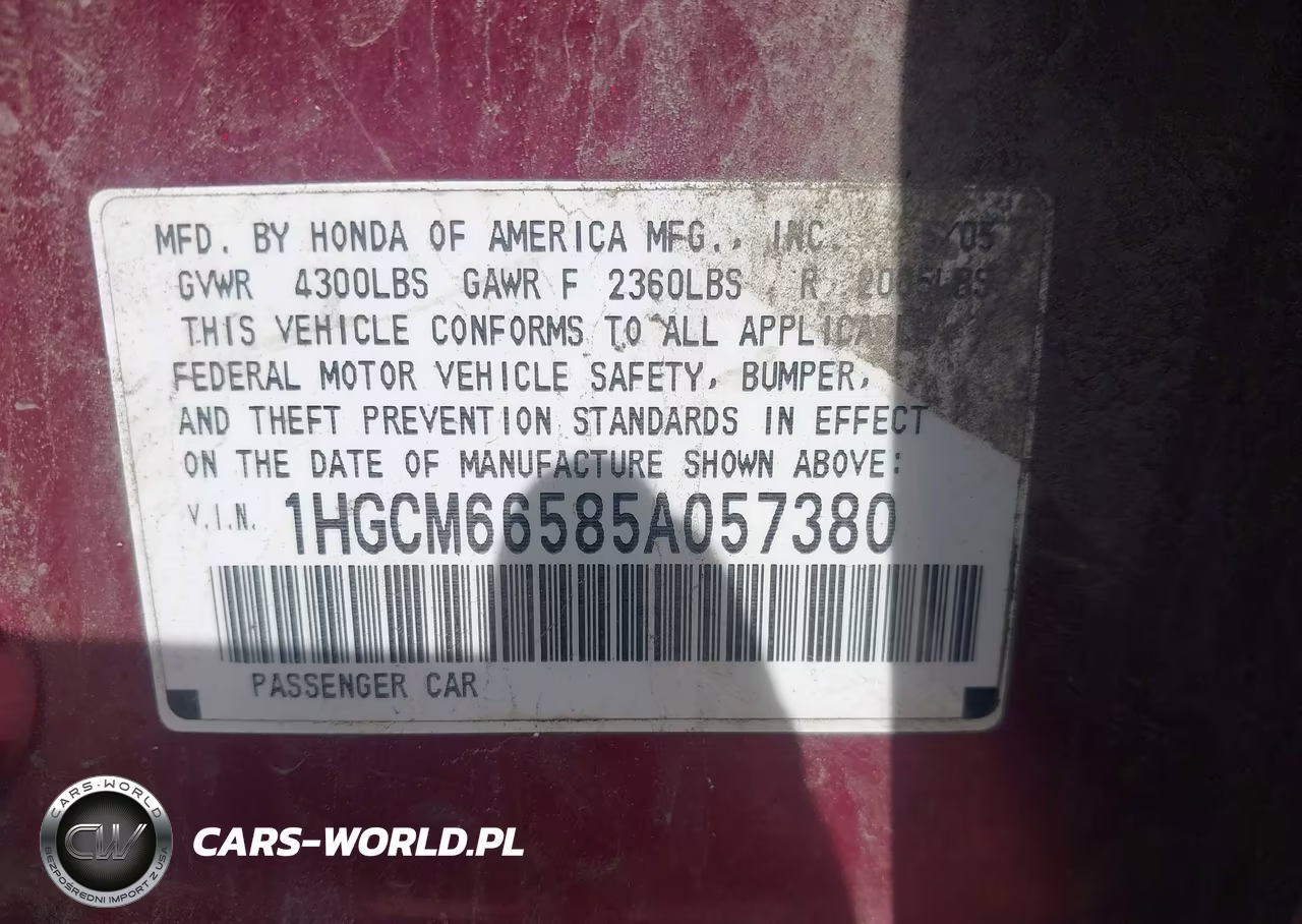 2005 Honda Accord 3.0 Ex VIN:1HGCM66585A057380 - 9