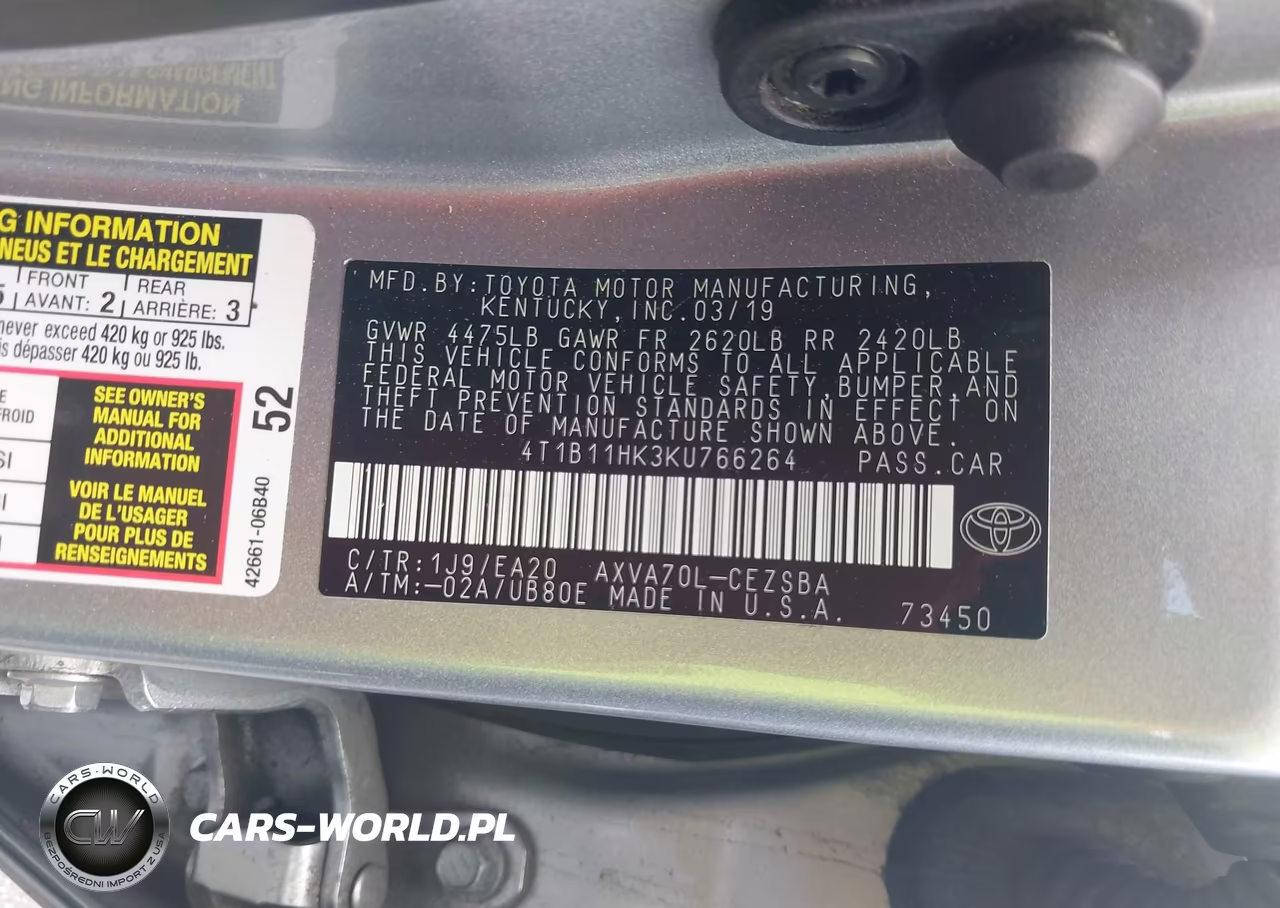 2019 Toyota Camry Se VIN:4T1B11HK3KU766264 - 9