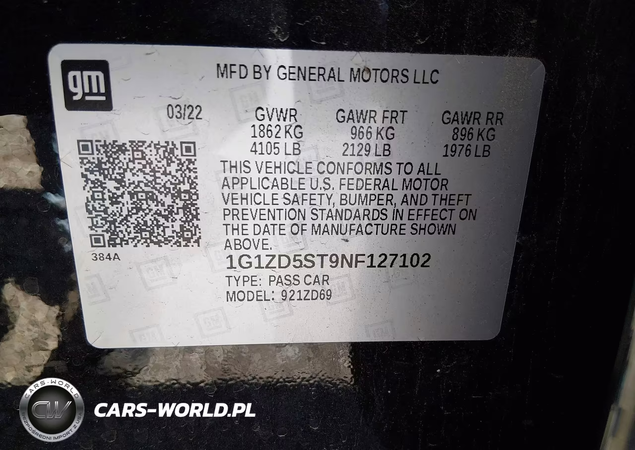2022 Chevrolet Malibu Fwd Lt VIN:1G1ZD5ST9NF127102 - 9