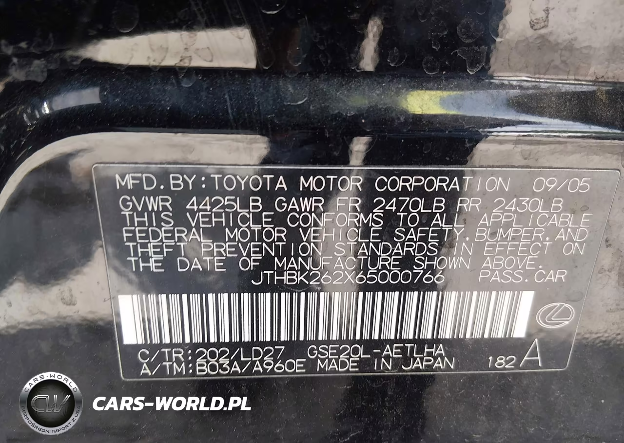 2006 Lexus Is 250 VIN:JTHBK262X65000766 - 9