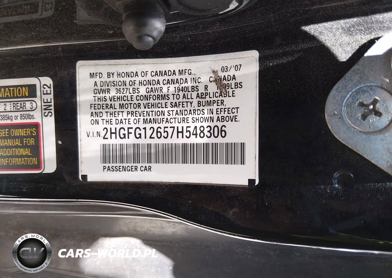 2007 Honda Civic Lx VIN:2HGFG12657H548306 - 9