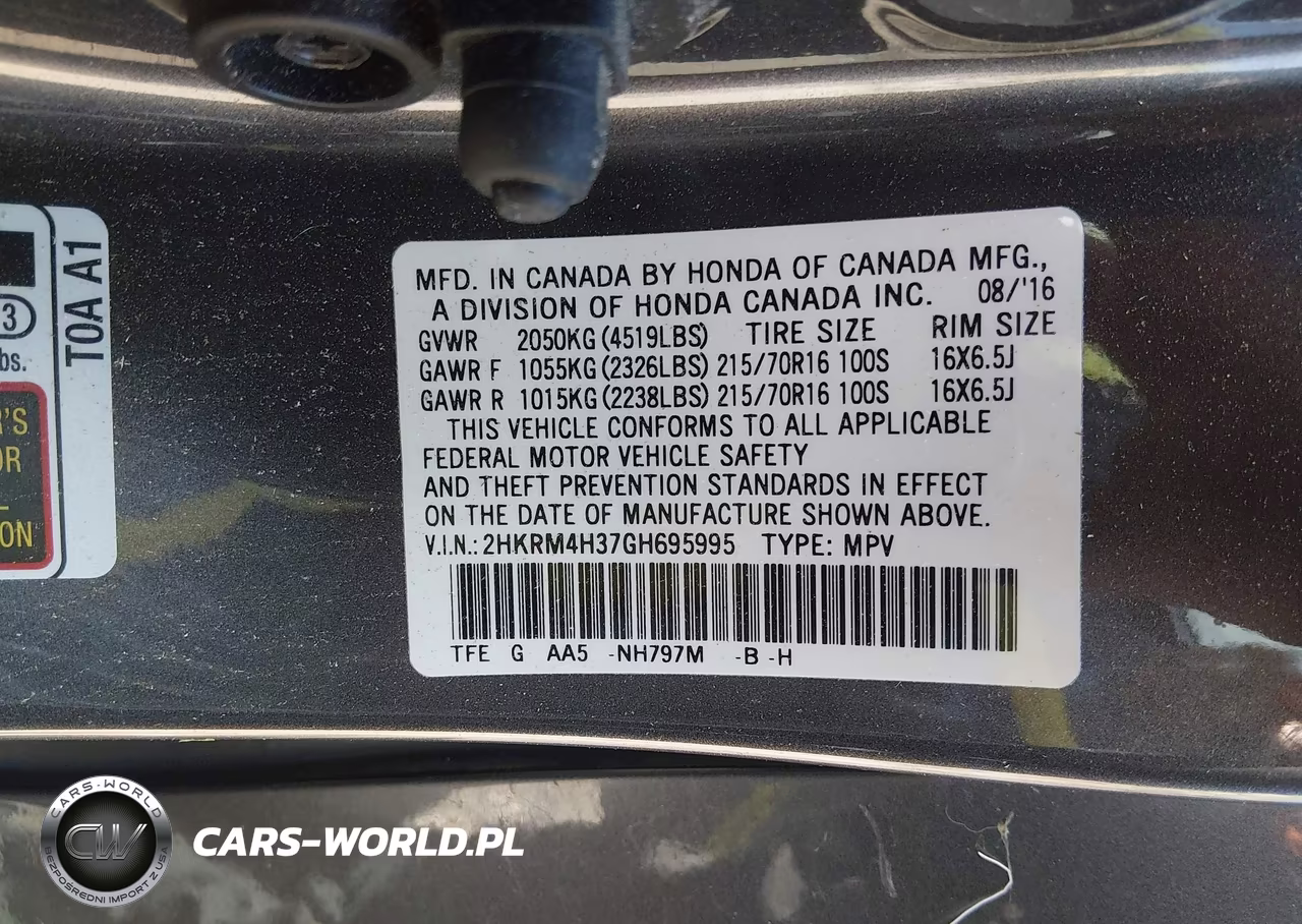 2016 Honda Cr-V Lx VIN:2HKRM4H37GH695995 - 9