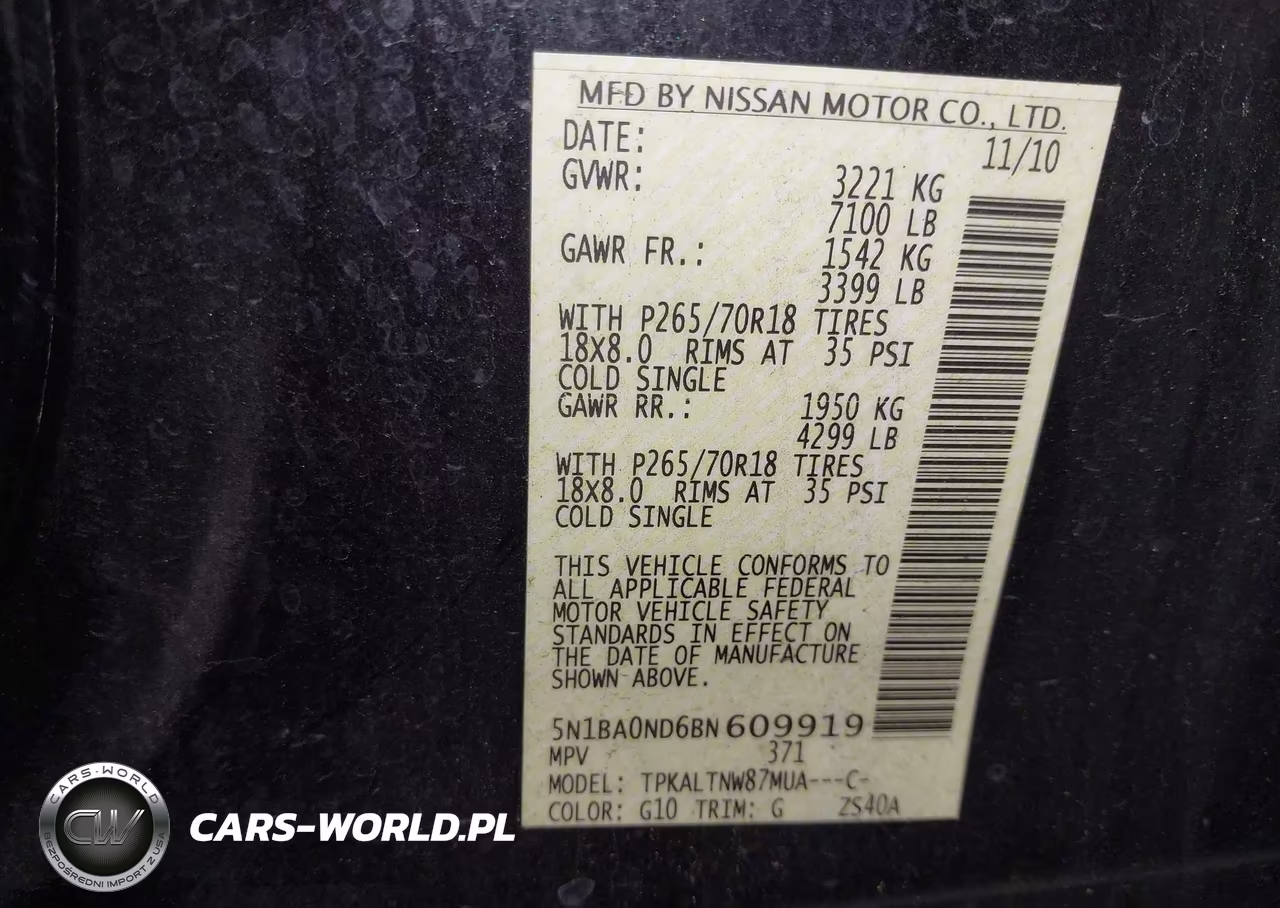 2011 Nissan Armada Sv VIN:5N1BA0ND6BN609919 - 9