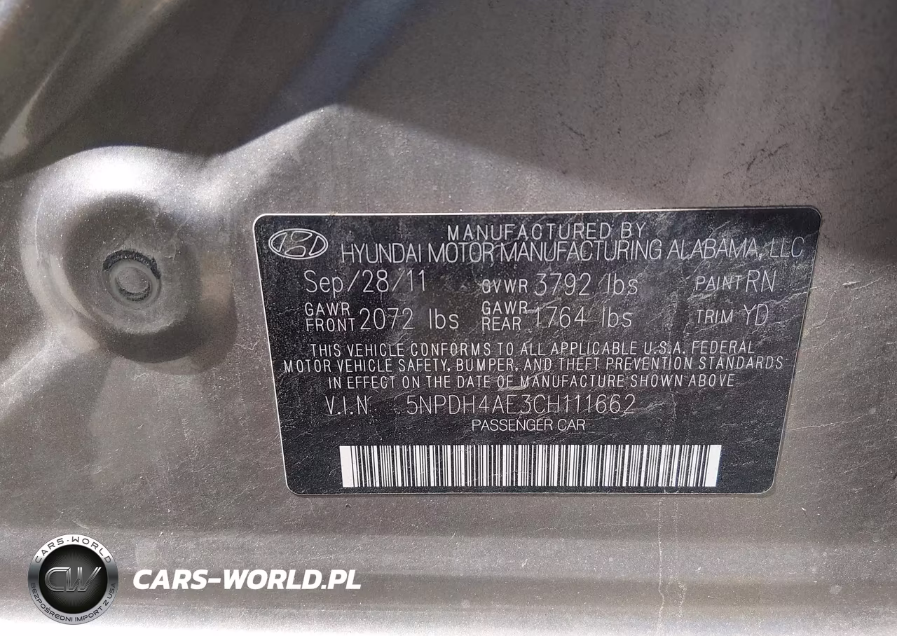 2012 Hyundai Elantra Gls VIN:5NPDH4AE3CH111662 - 9