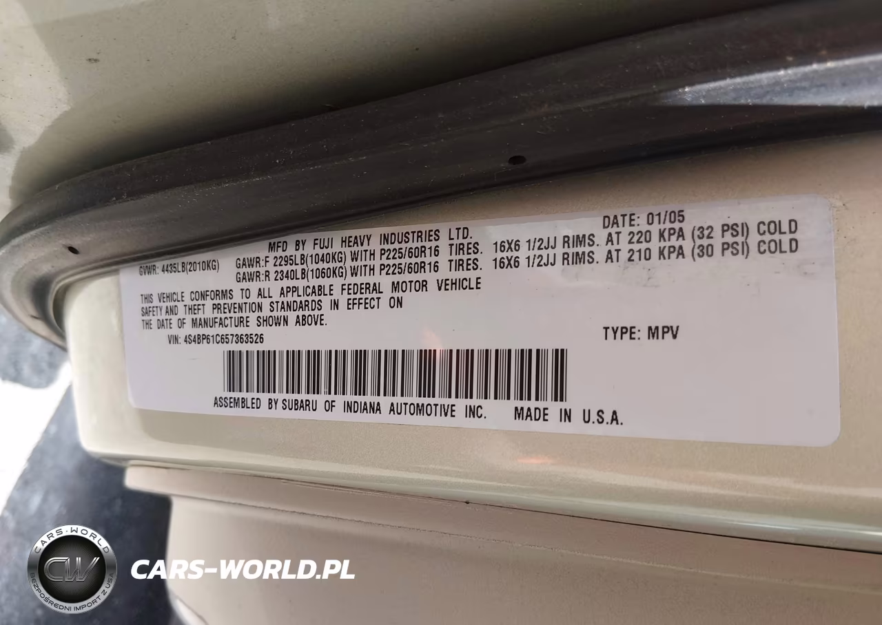 2005 Subaru Outback 2.5I VIN:4S4BP61C657363526 - 9
