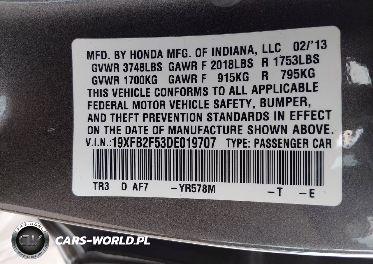 2013 Honda Civic Lx VIN:19XFB2F53DE019707 - 9