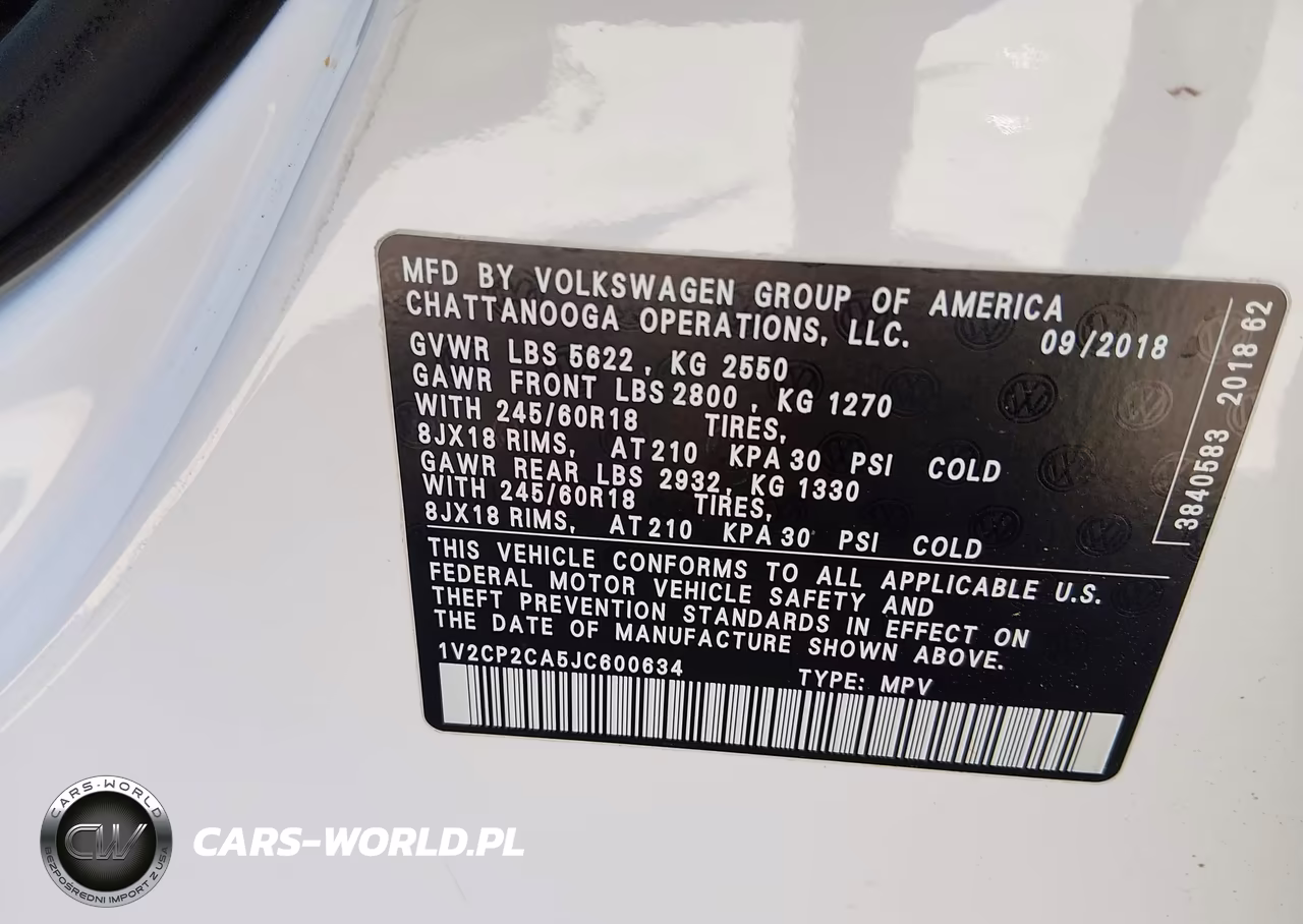 2018 Volkswagen Atlas 2.0T Se VIN:1V2CP2CA5JC600634 - 9