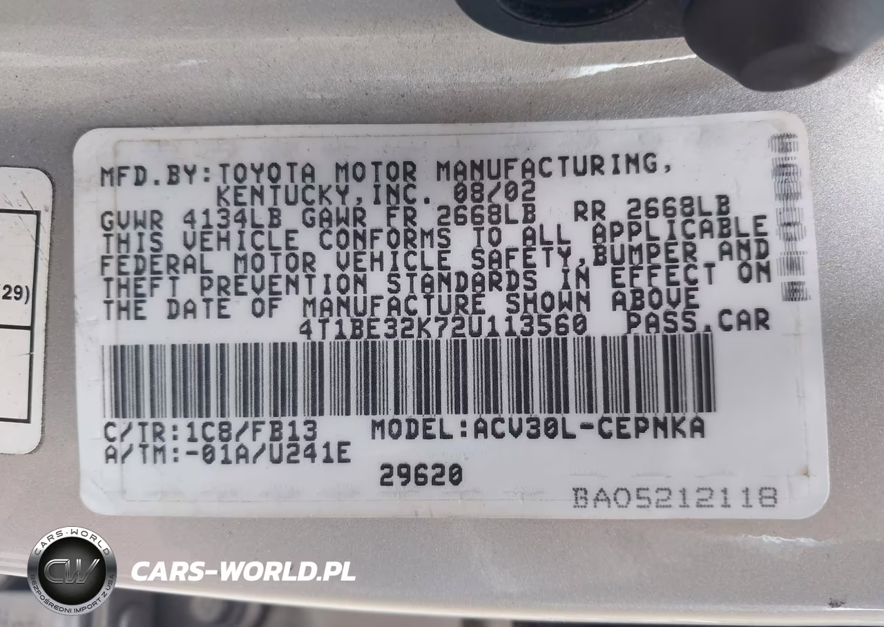 2002 Toyota Camry Le VIN:4T1BE32K72U113560 - 9